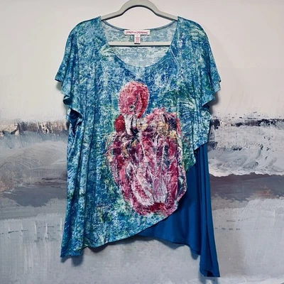 Top túnica LEOMA LOVEGROVE tropical flamenco elástico asimétrico colorido talla XL Foto 1 de 4