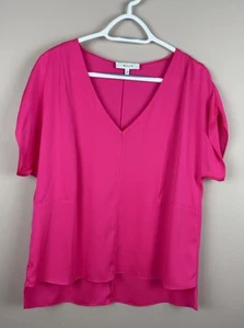 Milly Women’s Silk Blend V-Neck Blouse Top Hot Pink Large - Picture 1 of 5