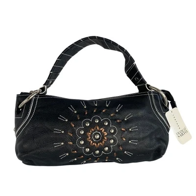 VTG Y2K Franco Sarto Western Embroidered Sundial Baguette Bag Black Leather NWT - Image 1 of 4