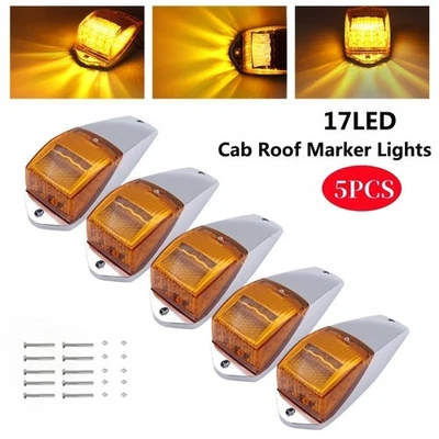 5X 17LED Truck Cab Marker Lights Top Roof Running Light Clearance Lamp Amber 12V - Image 1 of 4