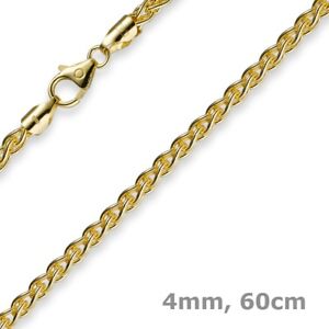 4mm Zopfkette Kette Collier aus 585 Gold Gelbgold, Goldkette, 60cm, Unisex