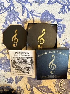 Juego de posavasos octogonales con clave de agudos de oro pizarra genuina de seis hermanos Capozzolo - Imagen 1 de 10