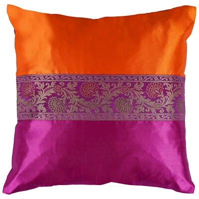 Funda de cojín satinado sedoso naranja y rosa 16x16 (1 pieza) Foto 1 de 3