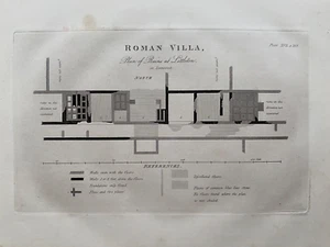 Antiker Druck von 1836; Plan der römischen Villa in Littleton, Somerset - Bild 1 von 2
