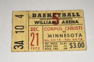 Corpus Christi Minnesota Gophers Basketball Ticket Stub Dave Winfield 12/21/1972 - Image 1 of 2