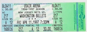 1997 NBA BasketballNew Jersey Nets VS Washington Bullets Ticket Stub USAIR #11 - Imagen 1 de 2