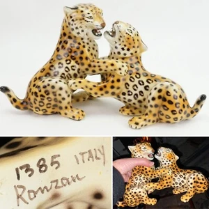 RARA FIGURA DE PORCELANA GIOVANNI RONZAN ITALIA Cachorros de leopardo de lucha FIRMADA - Imagen 1 de 15