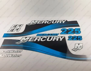 Mercury 225hp EFI SaltWater outboard engine decals BLUE sticker set - Picture 1 of 8