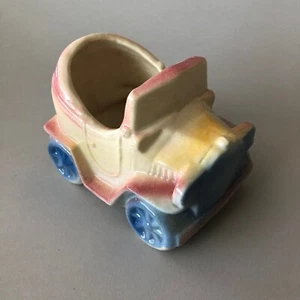 Shawnee CAR Planter, 1950s Pottery, Old-Timey Auto in Pink, Blue, & Yellow - Picture 1 of 10