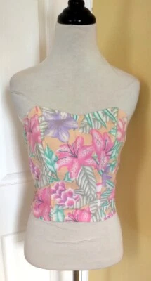 Vintage MARISSA! Pastel Floral 1980s Boned Bustier/Corset Crop Top (M) - Image 1 of 4