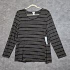 Chicos 2 Knit Top Womens Large Black Gold Glitter Stripe Lurex Stretchy New