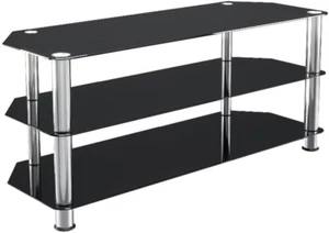 Transitional Steel and Glass TV Stand for up to 55" Tvs in Black/Chrome - Picture 1 of 9