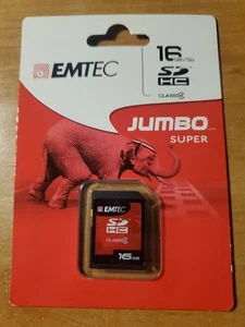 EMTEC 16GB SDHC Class 4 Jumbo Super Memory Card New Factory Sealed package - Picture 1 of 2