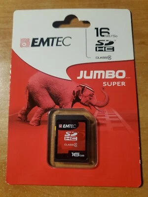 EMTEC 16GB SDHC Class 4 Jumbo Super Memory Card New Factory Sealed package - Image 1 of 2