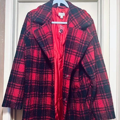(Nuevo) Abrigo de peluche Sherpa a cuadros Joan Rivers rojo - grande Foto 1 de 4