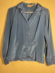 Chaus Vintage blaue seidige Bluse, Gr. 9/10. Made in Hong Kong. - Bild 1 von 10