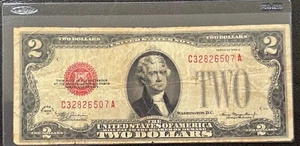 Billete de dos dólares 1928 D sello rojo - estado circulado (#684) - Imagen 1 de 6