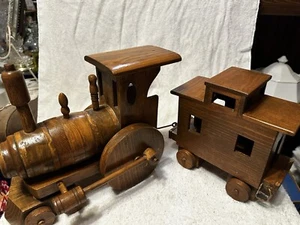 Hand Made Wooden Train Engine & Caboose Set - Picture 1 of 3