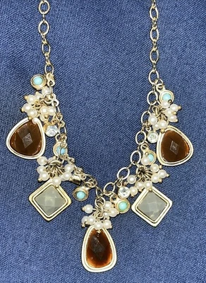 Collar Versona Tono Dorado Distintivo Gotas Vidrio Ámbar Acentos Turquesa 16-19 Foto 1 de 4