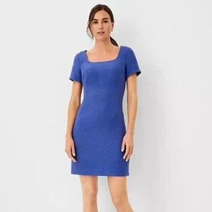 NWT ANN TAYLOR $159 Tweed Scoop Neck Shift Dress in Periwinkle Blue Size 16 - Picture 1 of 9