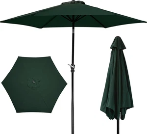 Sombrilla verde oscuro 9 pies exterior inclinacion manivela playa 6 costillas - Picture 1 of 12