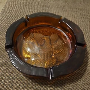 Vintage Ash Tray Amber Glass American Eagle 5 Slot 10”  Heavy Barware Cigarette - Picture 1 of 9