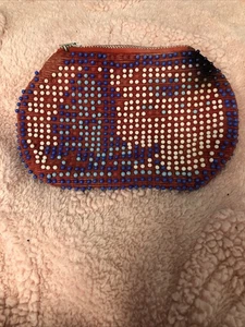 "Monedero monedero vintage rojo azul blanco cuentas de velero pequeño con cremallera superior 4,5x7""" - Imagen 1 de 5