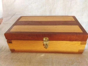 Handmade Wooden Box Rectangle Hinged Lid For Jewelry Watches Trinkets Real Wood - Picture 1 of 20