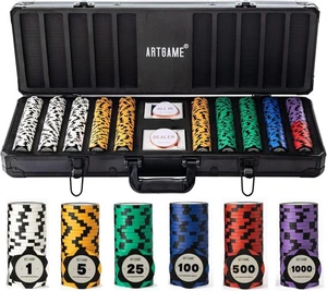ARTGAME 14 Gram Clay Poker Chip Set for Texas Hold’em, 500 Pcs Casino Style Chip - Picture 1 of 6