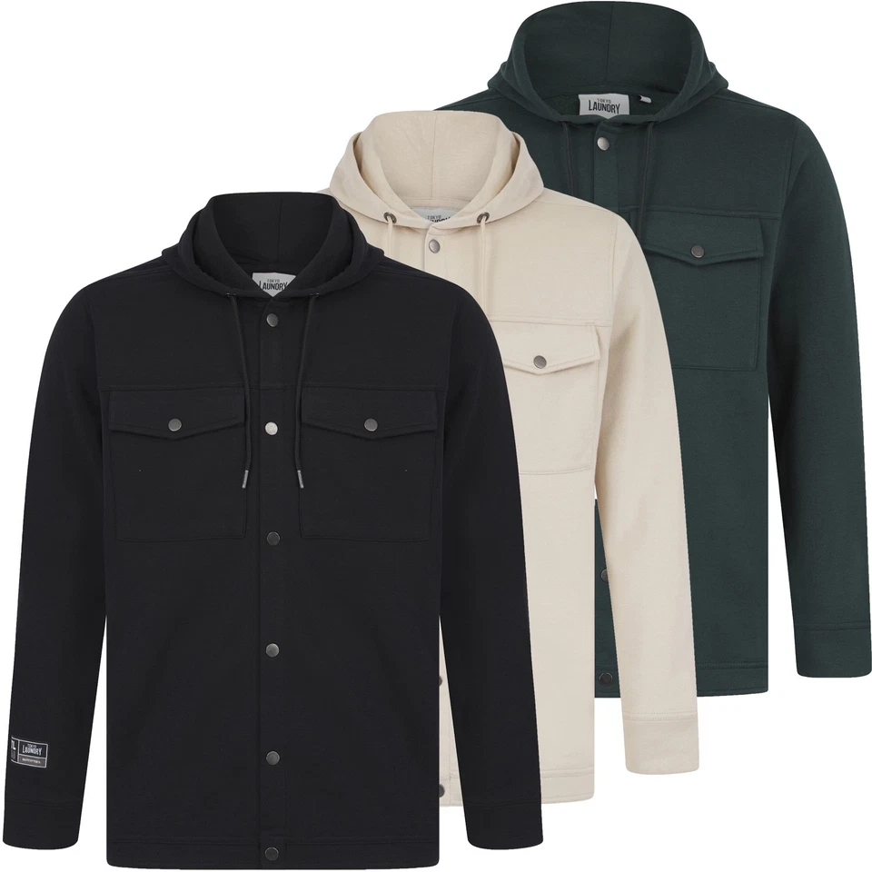 Mens Tokyo Laundry Hooded Over Shirt Collared Fleece Sweatshirt Button Up S-XXL - Image 1 of 1