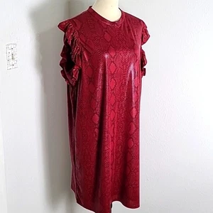 Perfectly Priscilla rot & schwarz Faux Schlangenleder Kleid, Rüschenärmel, Größe 1X - Bild 1 von 9