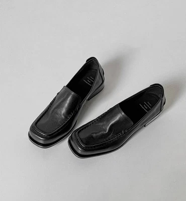 Женские кожаные мокасины без шнуровки с квадратным носком повседневные мокасины туфли-лодочки на низком каблуке - Изображение 1 из 4