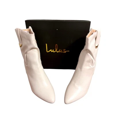 Lulus White Pointed Toe Heeled Ankle Boots Western Bootie Women's Size - Image 1 of 4