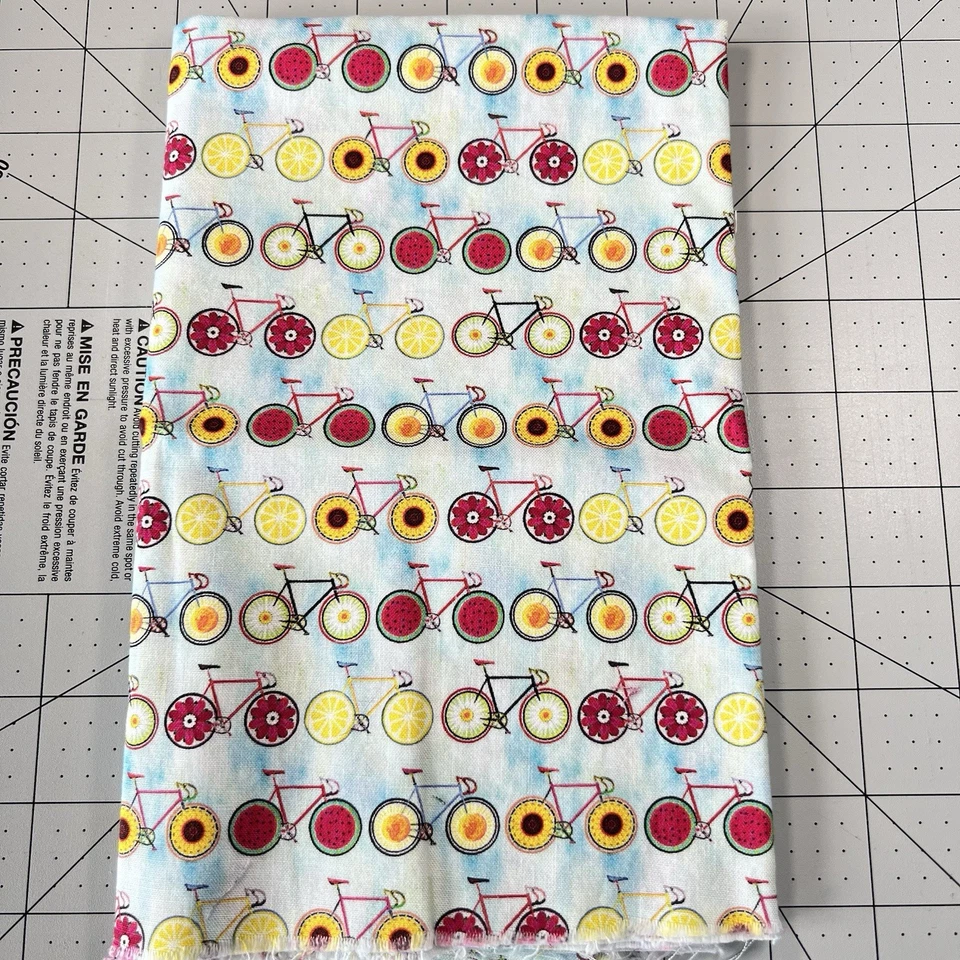Bristol Bay Studio Cotton Fabric Bicycle Fruit And Flowers 18”L X 41”W - Image 1 of 1