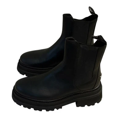 Botas Chelsea robustas de couro preto Zadig Voltaire tamanho 40 asas berloque sola - Imagem 1 de 4