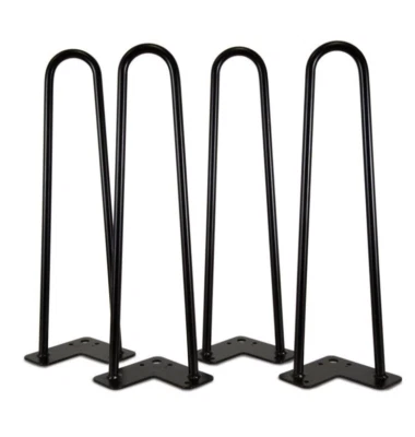 Juego de 4 patas de mesa horquilla negras satinadas modernas de mediados de siglo WEN 16 pulgadas, 1/2" de diámetro Foto 1 de 4