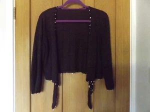 Phase Eight brown linen viscose shrug bolero cropped tie up beaded cardigan 12? - Picture 1 of 4