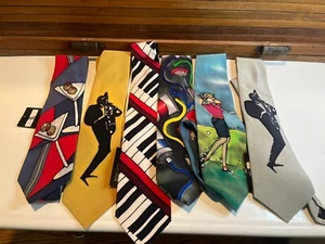 Lot of 6 Vintage ROBERT DASKAL HAND PAINTED ART  Piano Silk NECKTIE USA NWT - Picture 1 of 14