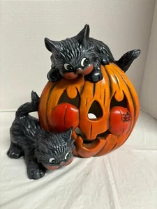 Estatuilla de cerámica de calabaza y gatitos pintada a mano con luz eléctrica LEER POR FAVOR - Imagen 1 de 13