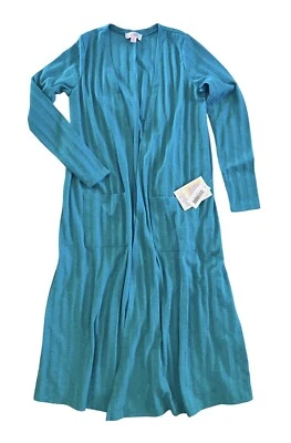 Cárdigan largo plumero LuLaRoe Sarah para mujer talla XS azul verdoso acanalado elástico nuevo con etiquetas Foto 1 de 4