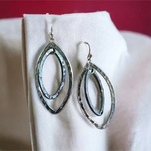 Silver Tone Gunmetal Dangle Earrings Hook 2.5" Long NWOT - Picture 1 of 3