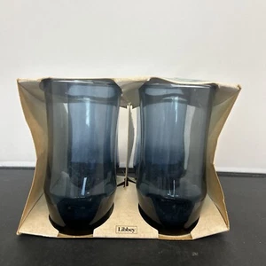 Vtg NIB Libbey Smokey Blue 13 oz Beverage Glasses Set Of 4 FS Benefits Charity - Picture 1 of 7