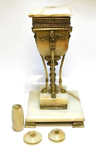 VINTAGE BRASS AND ONYX LAMP BASE WITH CHERUB DESIGN 10 PIECE - Picture 1 of 13
