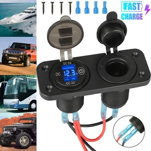 QC3.0 Dual USB Car Charger Cigarette Lighter Socket Power Adapter Outlet 12-24V - Picture 1 of 11