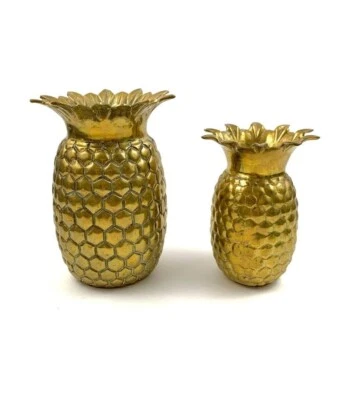Hermoso par de contenedores de latón vintage con forma de piña Foto 1 de 4