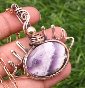 Amethyst Lace Gemstone Copper Wire Wrapped Handmade Jewelry Pendant 2.10" - Picture 1 of 11