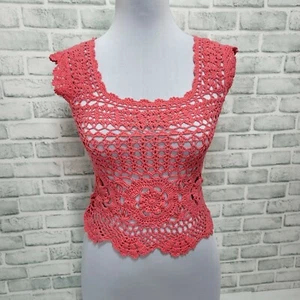 Urban Outfitters Pins And Needles Size L Coral Pink Open Knit Crochet Tank Top - Picture 1 of 5