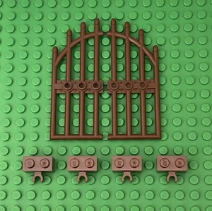 Lego 2 Reddish Brown Door 1x4x9 Arched Gate w/ Lattice Bars,4 Brick 1x2 W/ Clip - Picture 1 of 1