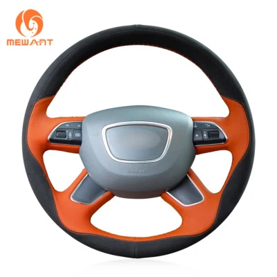 Suede Leather Steering Wheel Cover for Audi Q7 2012-2015 Q5 Q3 A4 B8 A6 #BA118 - Image 1 of 4