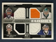 FLEURY BISHOP VARLAMOV NIEMI 2014-15 SP GAME USED AUTHENTIC FABRICS QUADS  47512